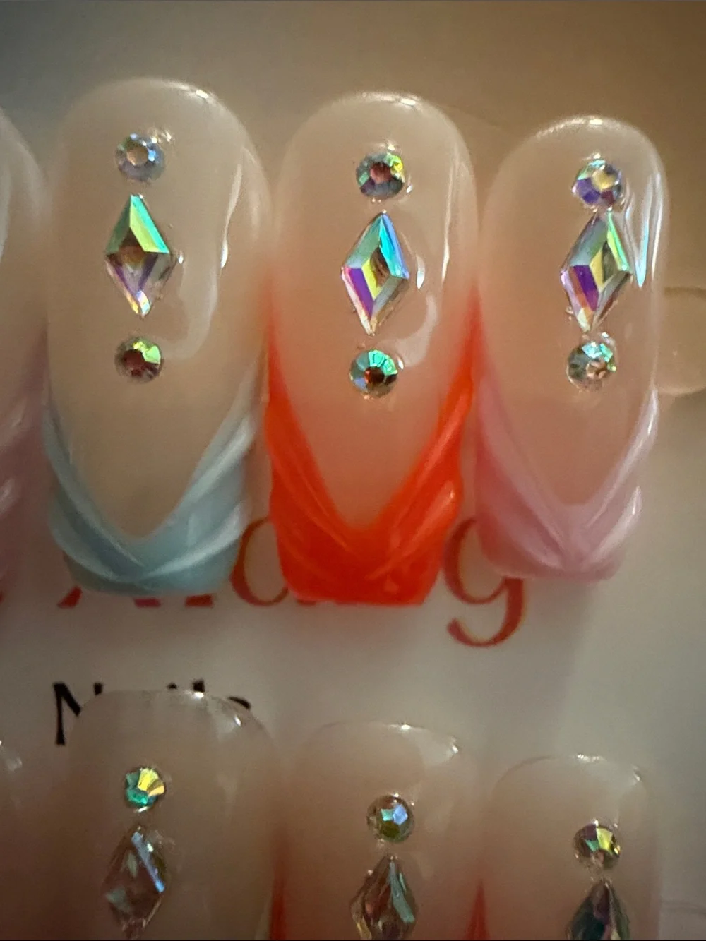 Crystal Accent Ombre handmade acrylic Press-On Nails in Pastel Shades